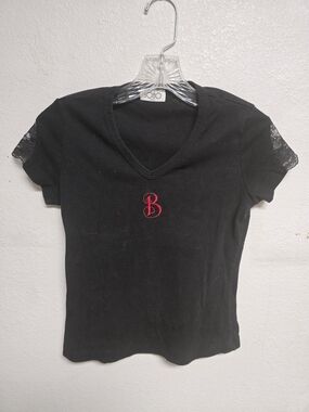 SOHO Black V-Neck Tee with Red Embroidered 'B'